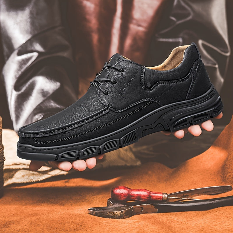 Men's Brown Leather Loafers Casual Dress Shoes Breathable Rubber Sole Low Top