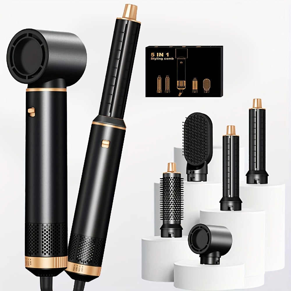 5-in-1 Hair Dryer Brush Curling Iron Negative Ion Technology Wet Dry Attachments