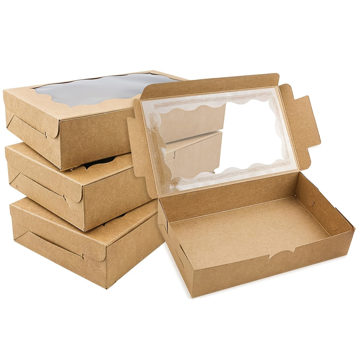 Juego de 10 cajas de cartón Kraft marrón con ventana transparente, pequeñas cajas de papel para regalos para postres