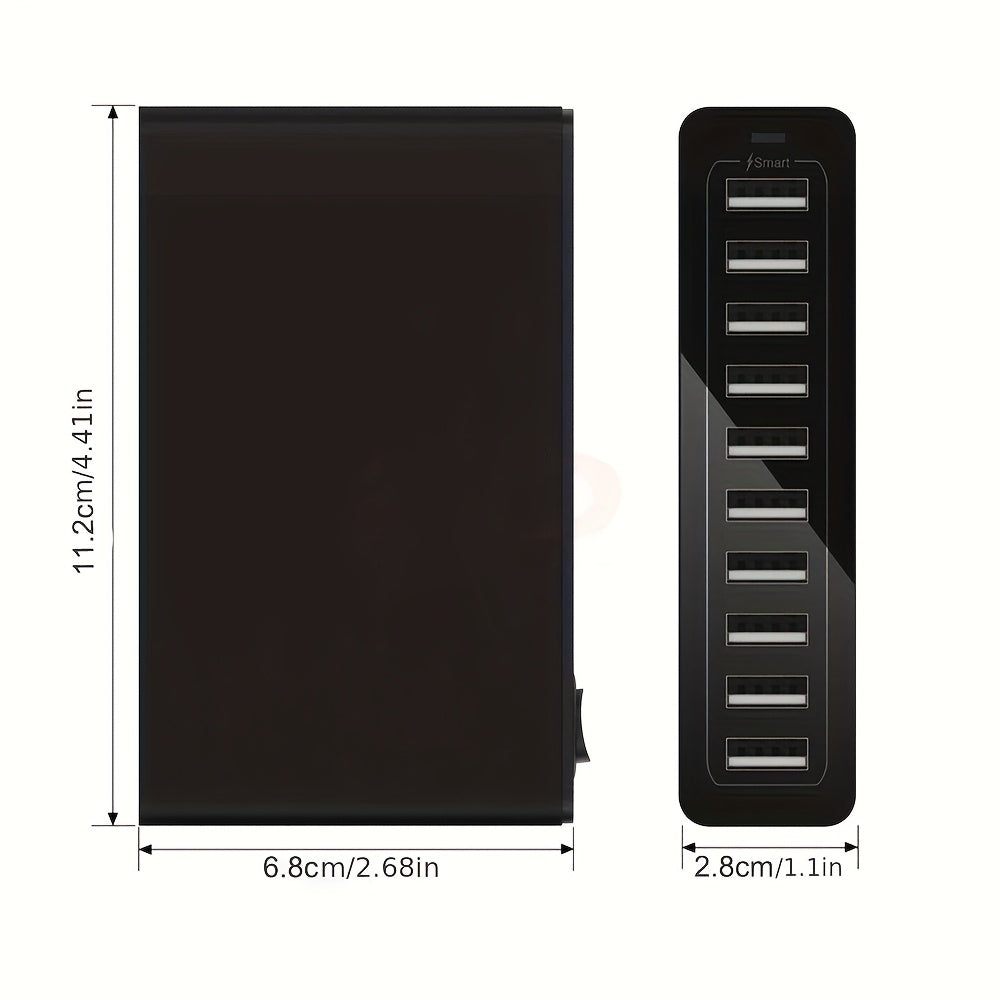 60W Fast Charging 10-Port USB Power Station European Plug Multi-Protection for iPad iPhone and USB Devices