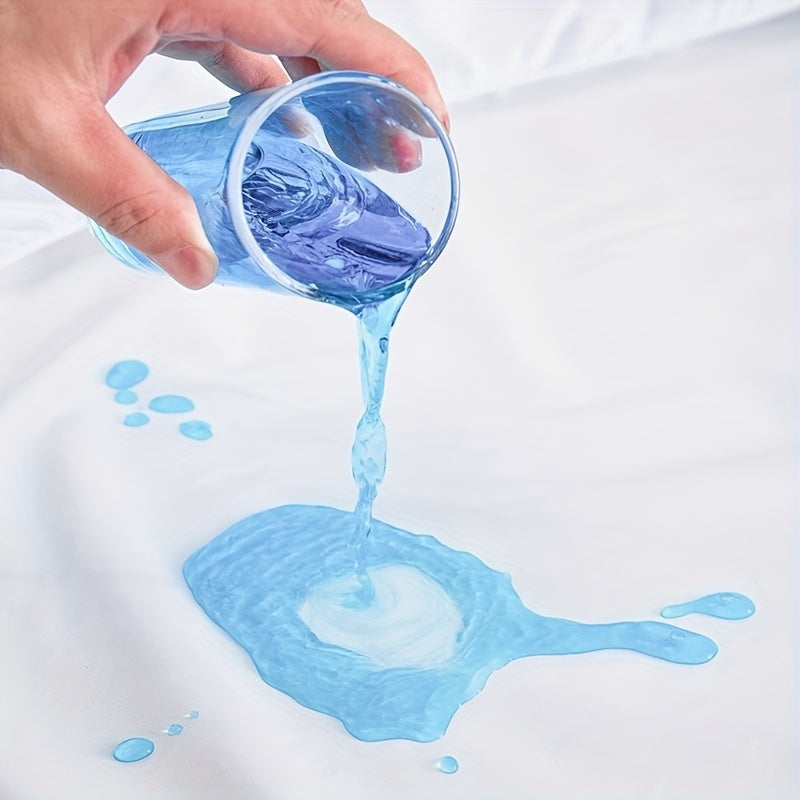 White Waterproof Mattress Protector Breathable Polyester Jersey Dust-Proof Machine Washable with Elastic Bands