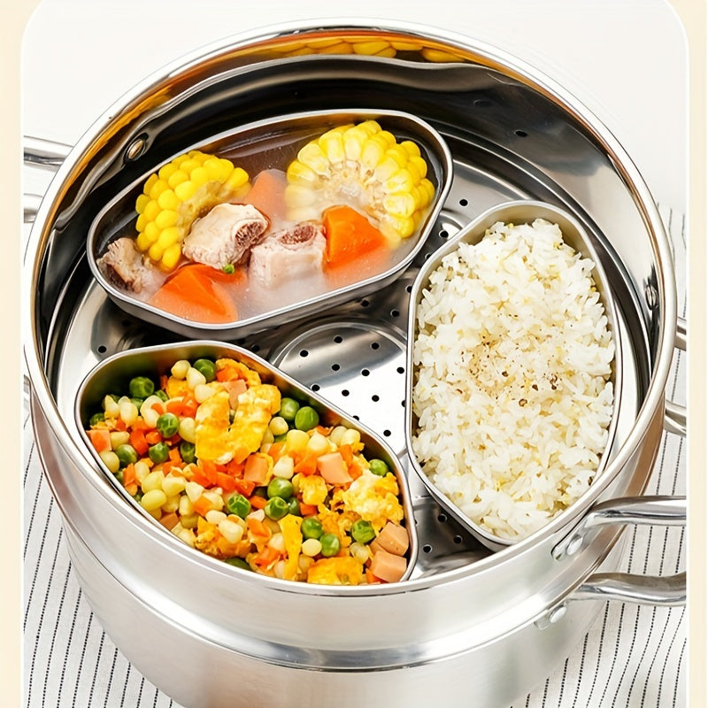 Set of 3 Stainless Steel Steamer Baskets for Rice Cooker Food-Grade Divided Trays Kitchen Cooking Inserts