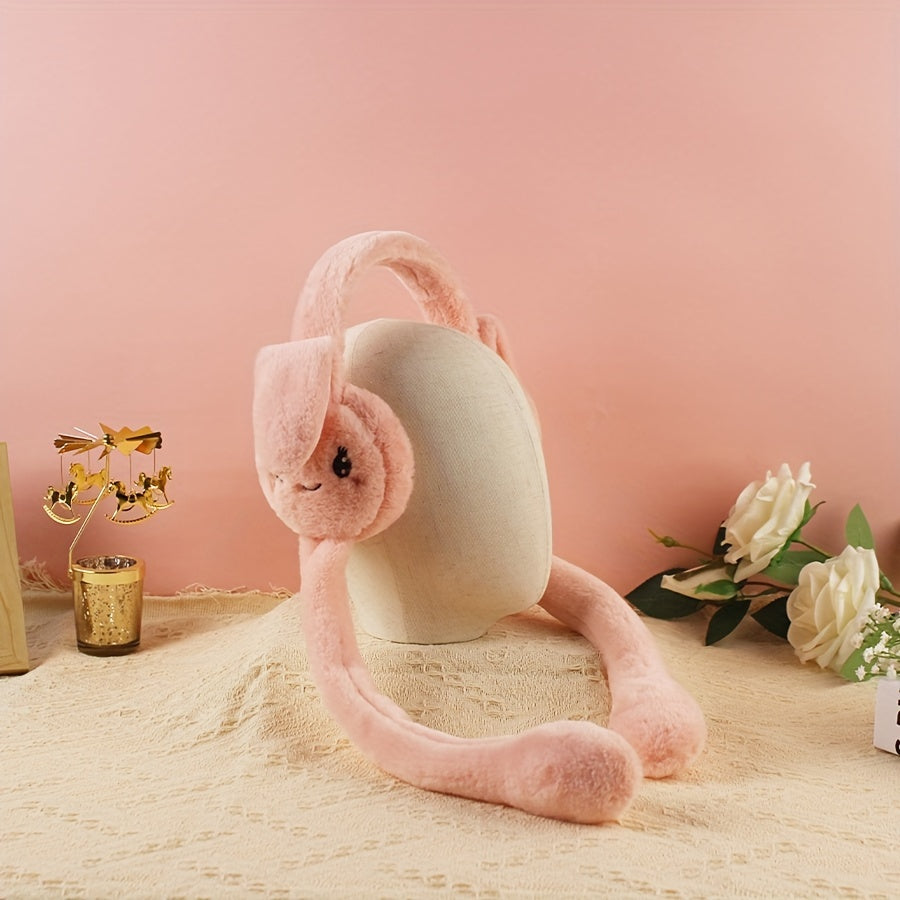 Soft Knitted Bunny Ear Ear Warmers, Stretchable Polyester, Hand Washable, Cozy Ear Protection