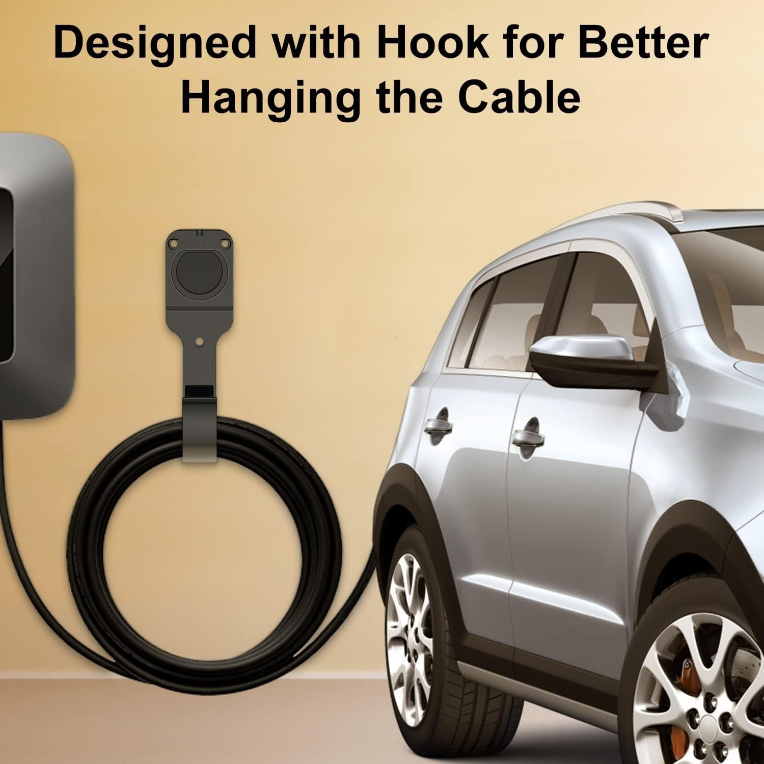 Electric Vehicle Wall-Mounted Charger Bracket with Hook Black for Most EVs