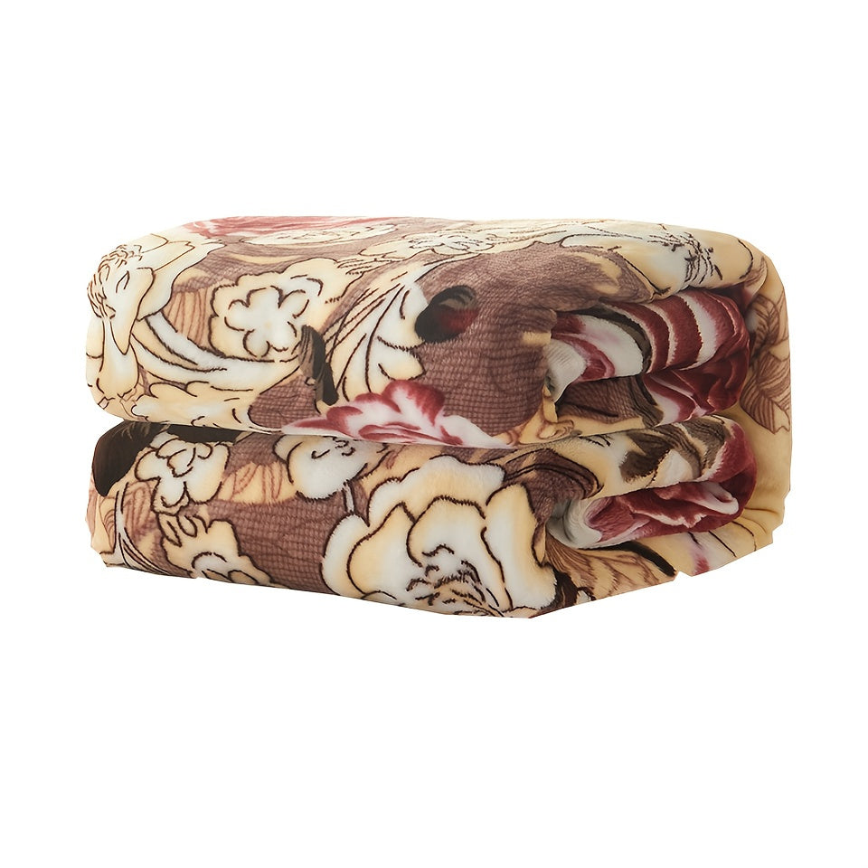 Cozy Floral Print Reversible Flannel Throw Blanket for Couch and Bed
