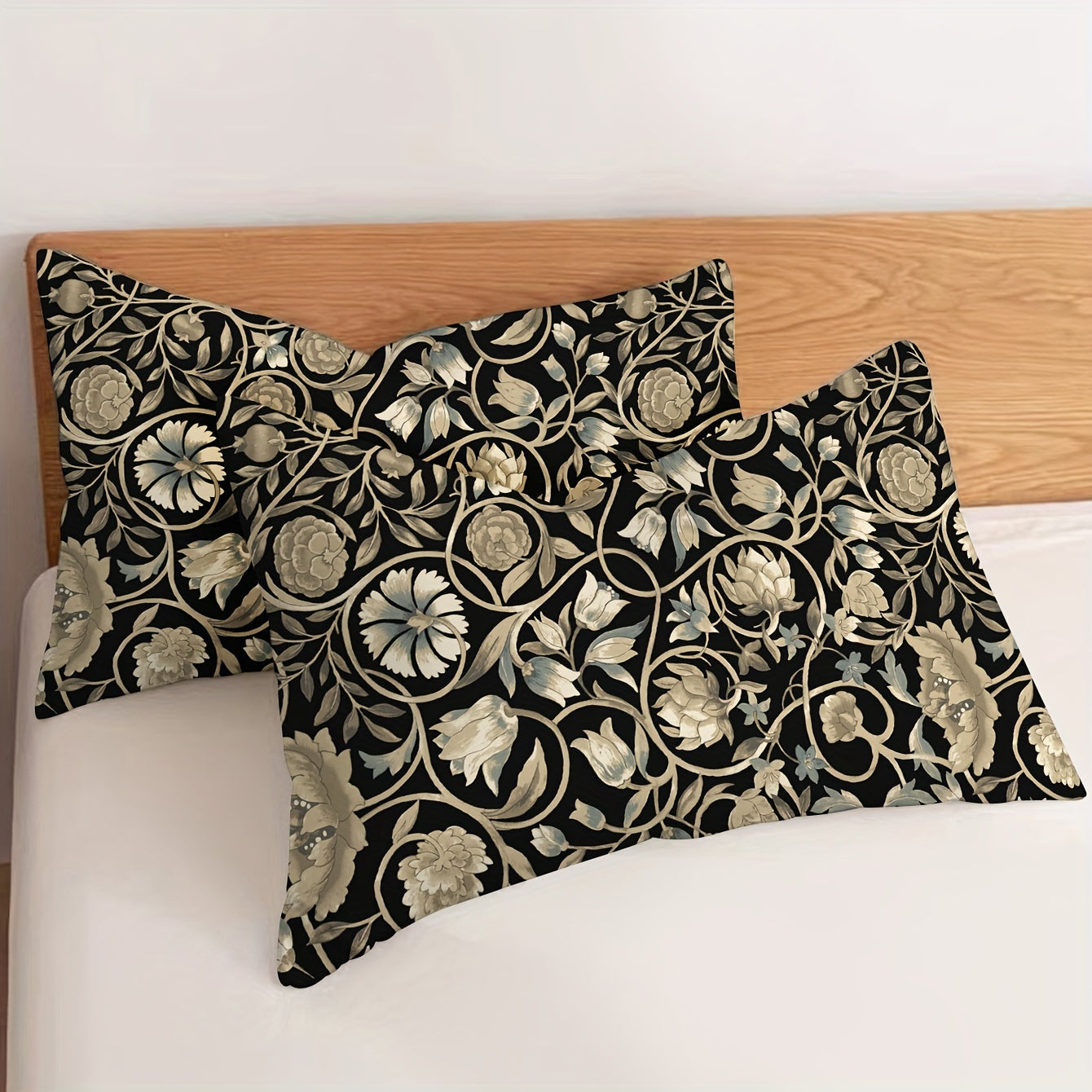 Set of 2 Flower Pattern Pillowcases Soft Breathable Fabric for Bedroom Sofa Decor
