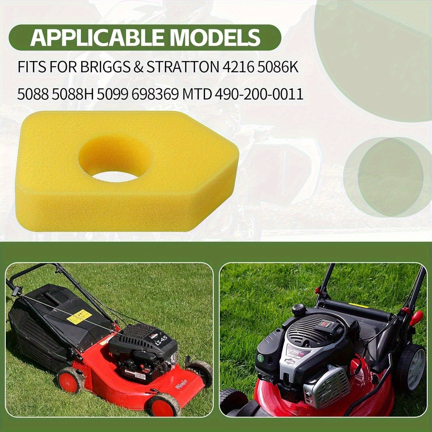 PE material havo filtri, batareyasiz, MTD 490-200-0011 kabi bir nechta modellarga mos keladi.