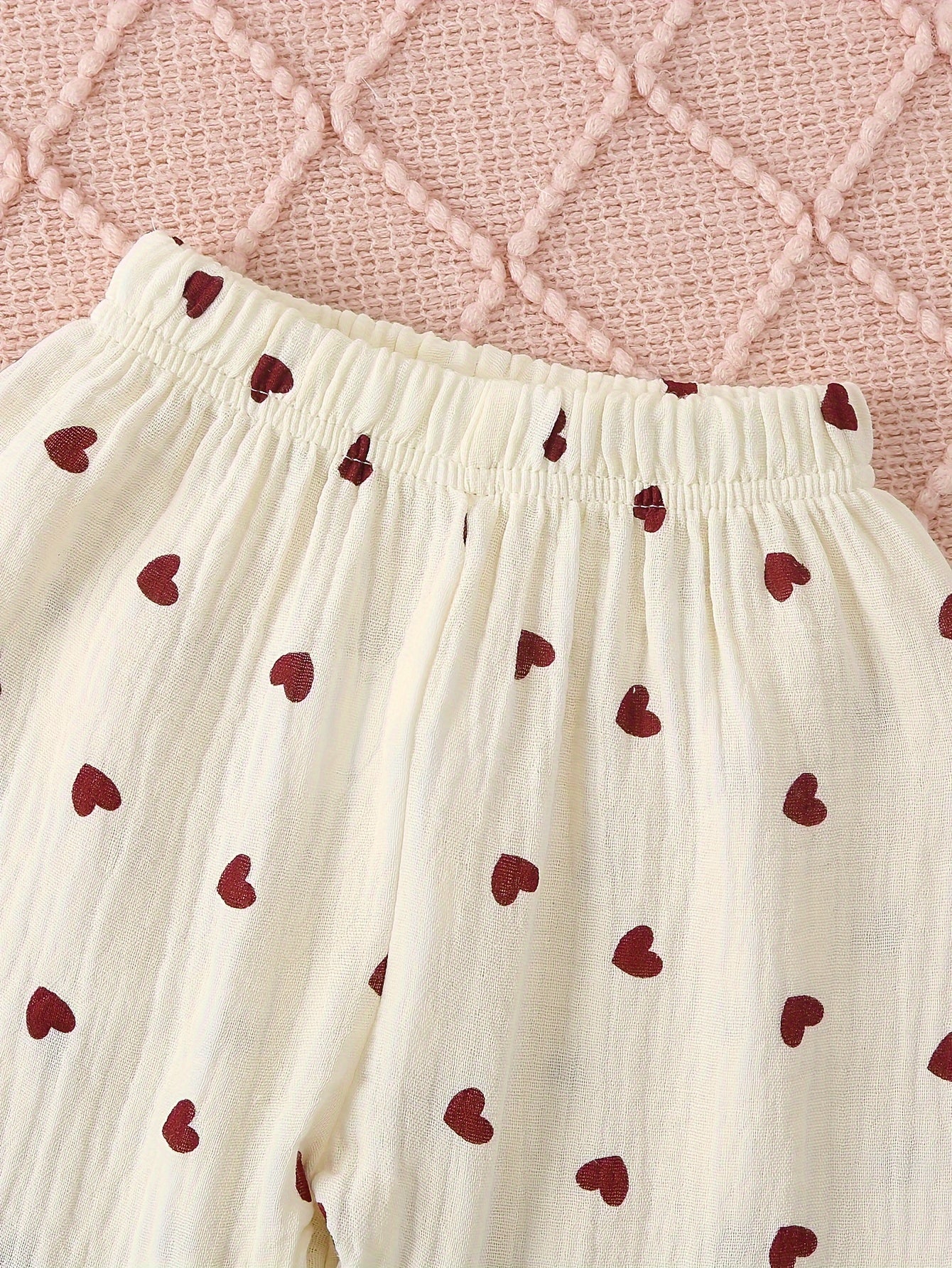 Girls All-Season Cotton Pajama Set with Heart Print Lapel Collar Loose Fit Sleepwear for Over 3 Years