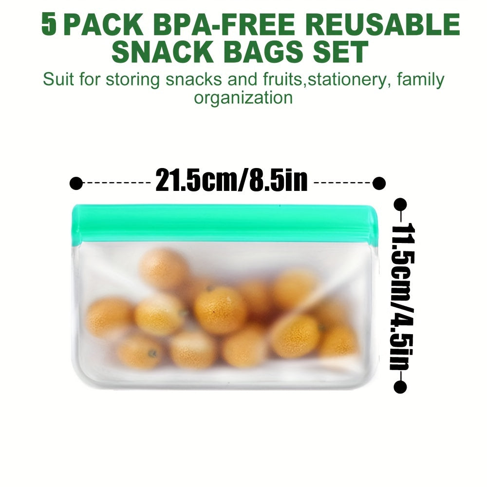 Reusable Food Storage Bags Set of 5 Leak-Proof Freezer Bags for Fruits Vegetables Snacks