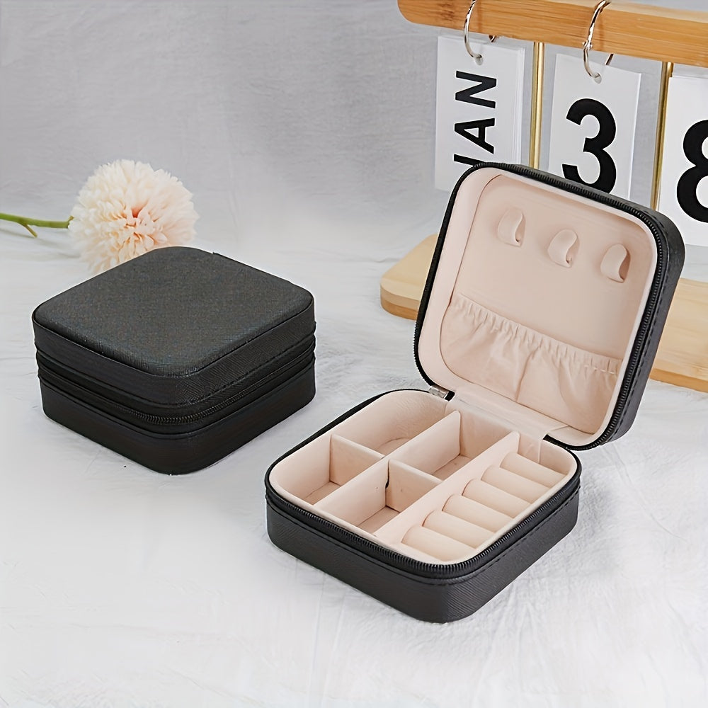 Jewelry Organizer Box with Removable Trays Faux Leather Textured Finish for Travel and Storage
