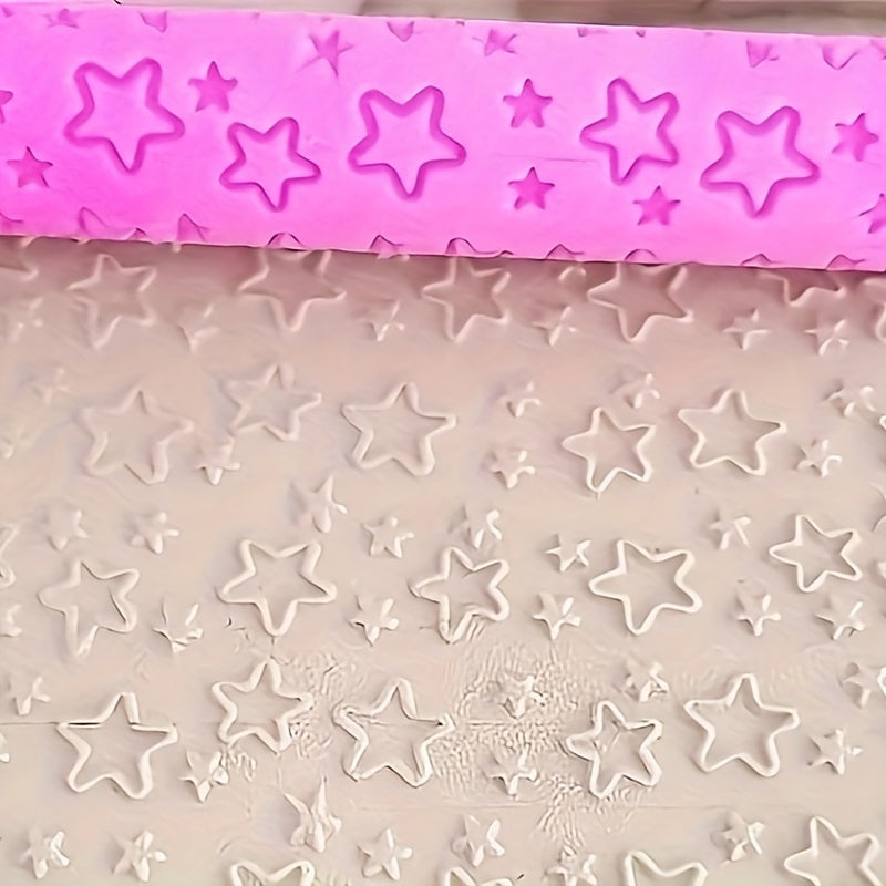 Set of Two Mini Rolling Pins with Star and Swirl Patterns Pink Non-Stick Plastic Baking Fondant Cupcake Decorating