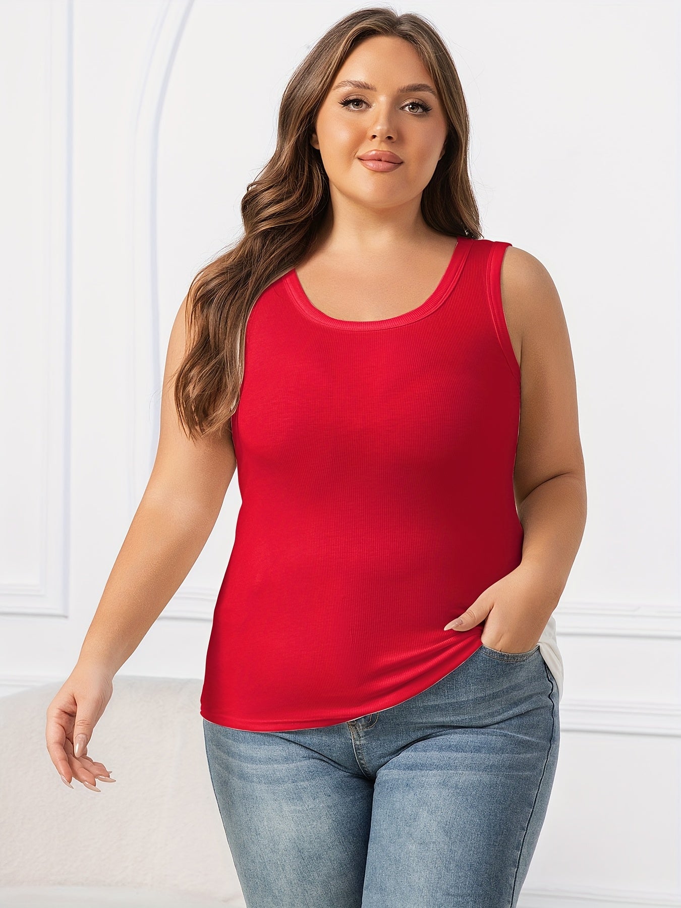 Plus Size Sleeveless Tank Tops 3 Pack Stretchy Casual Wear for Spring Summer