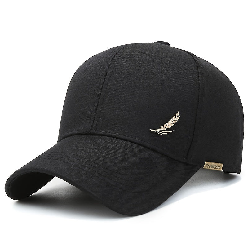 Adjustable Cotton Baseball Cap with Wheat Embroidery for Outdoor Sports