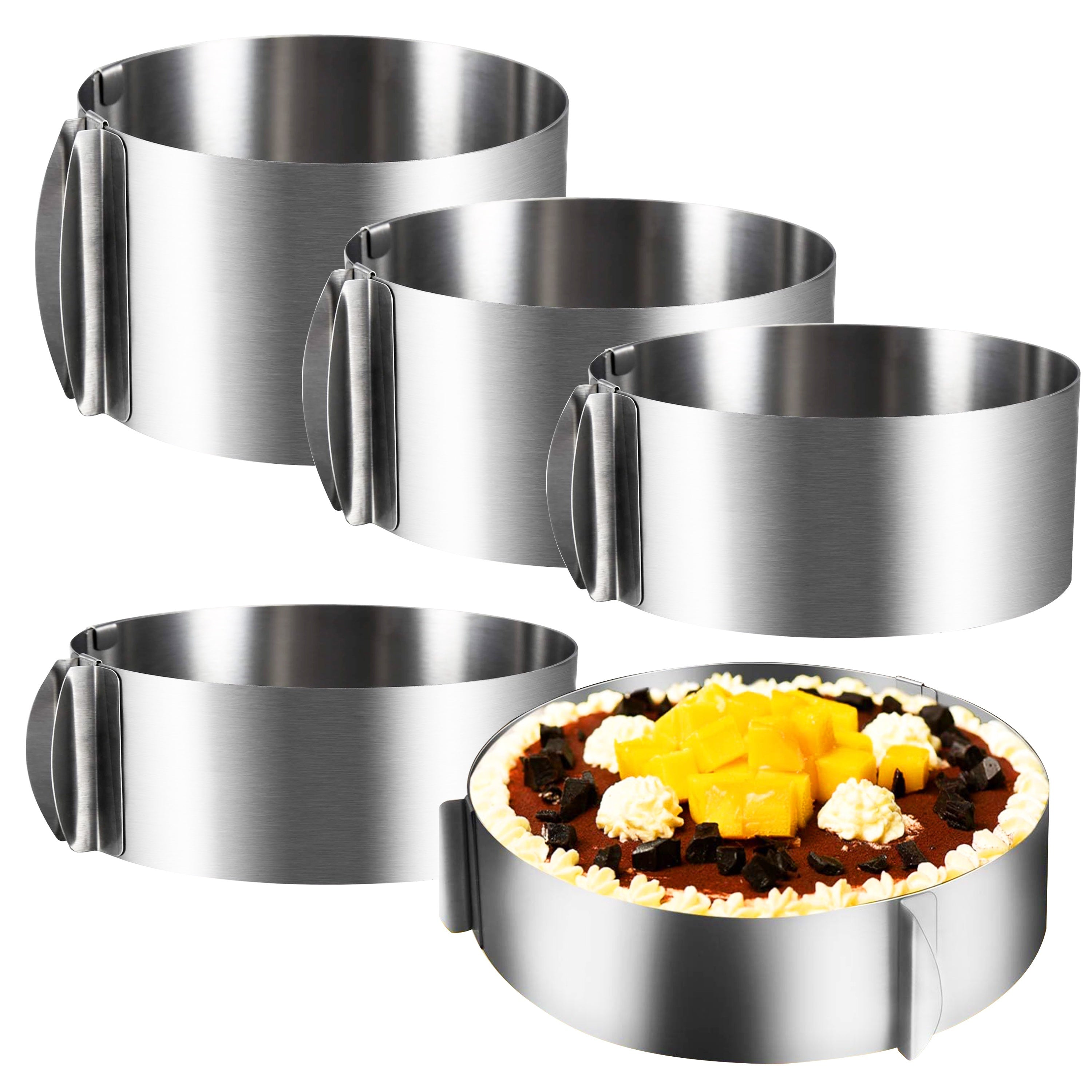 Set of 5 Stainless Steel Cake Molds Adjustable Sizes Non-Stick Round Baking Molds