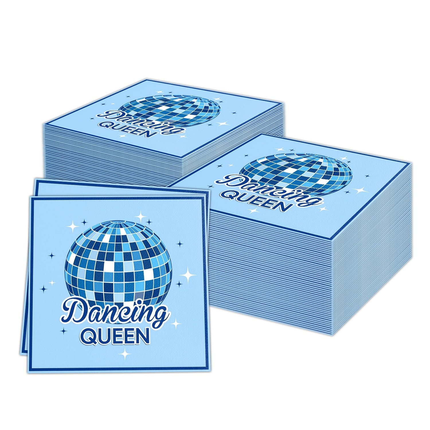 Set of 20 Blue Disco Ball Party Napkins 3-Ply Soft Paper for Birthdays Holidays Bridal Showers