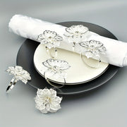 Set of 6 Silver Flower Napkin Rings for Dinner Table Decor