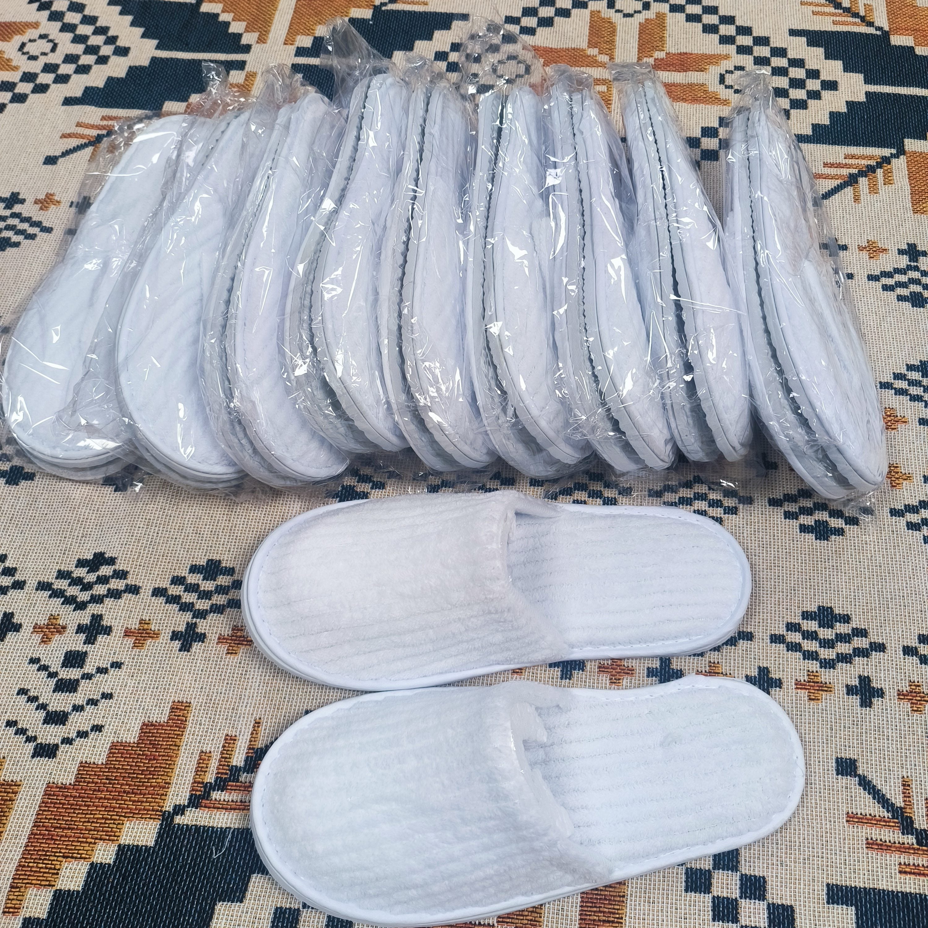 10 Pairs Unisex Striped Spa Slippers Soft Warm Non-Slip Hotel Travel