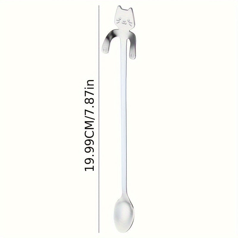 Stainless Steel Cat-Shaped Spoon Long Handle Stirrer for Coffee Tea Espresso