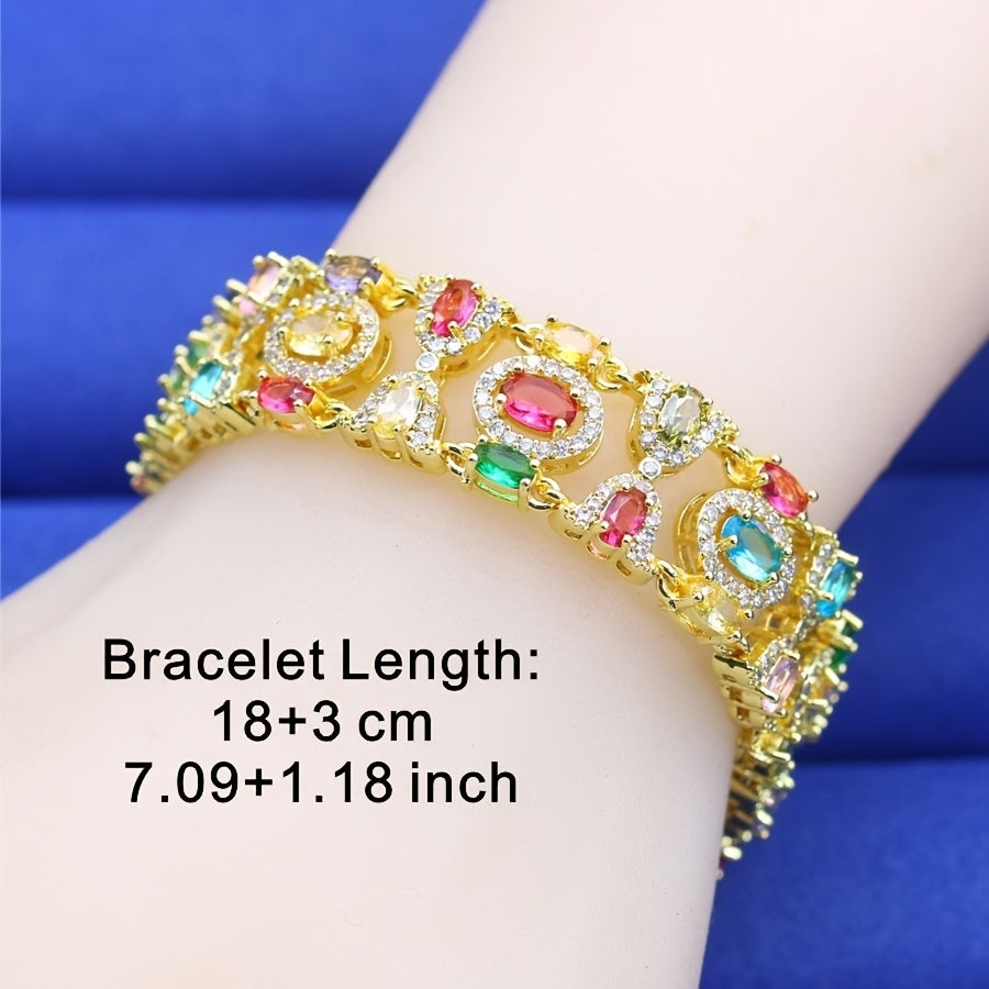 Gold Plated Bracelet with Multicolor Cubic Zirconia Adjustable Clasp for Weddings and Gifts