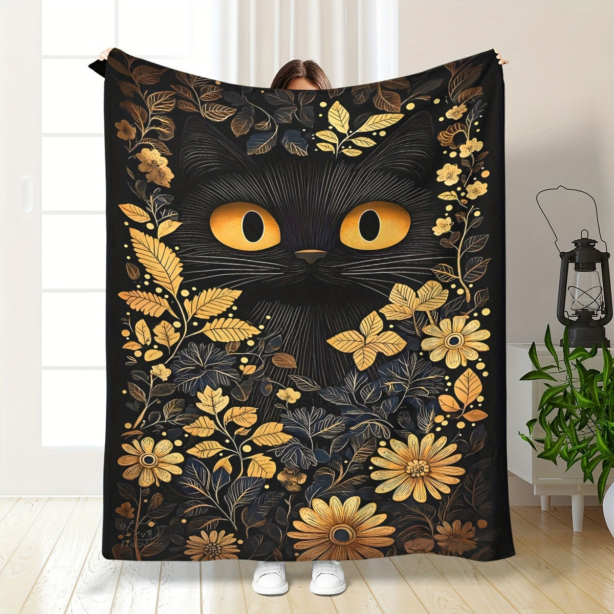 Black Cat Throw Blanket Soft Plush Flannel All-Season Cozy Gift