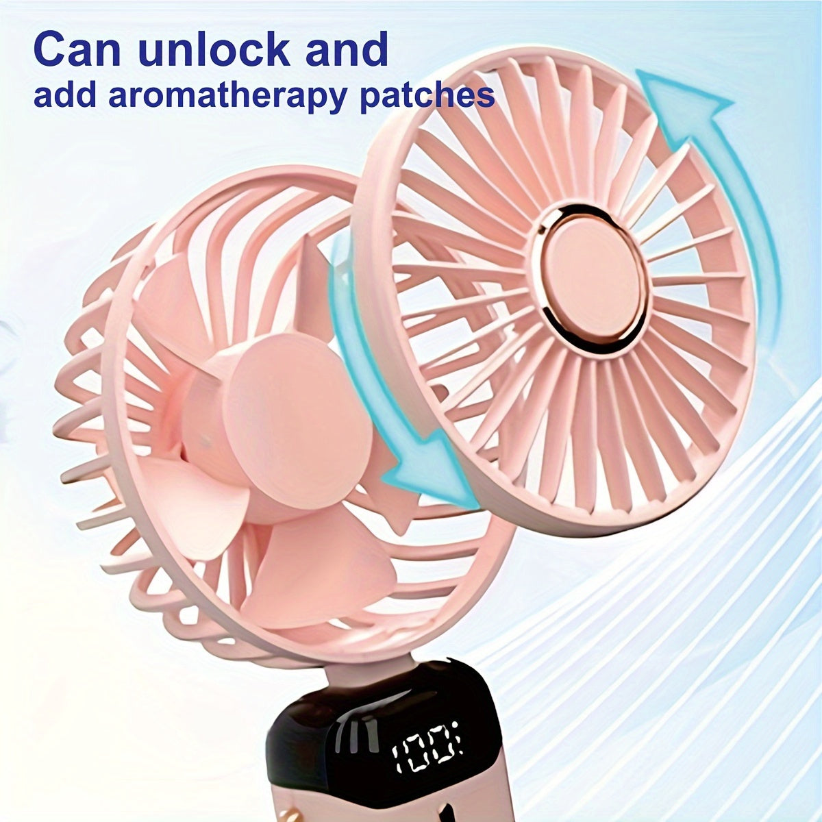 Mini Fan with LED Display, Collapsible Neckband, Rechargeable USB, 5-Speed