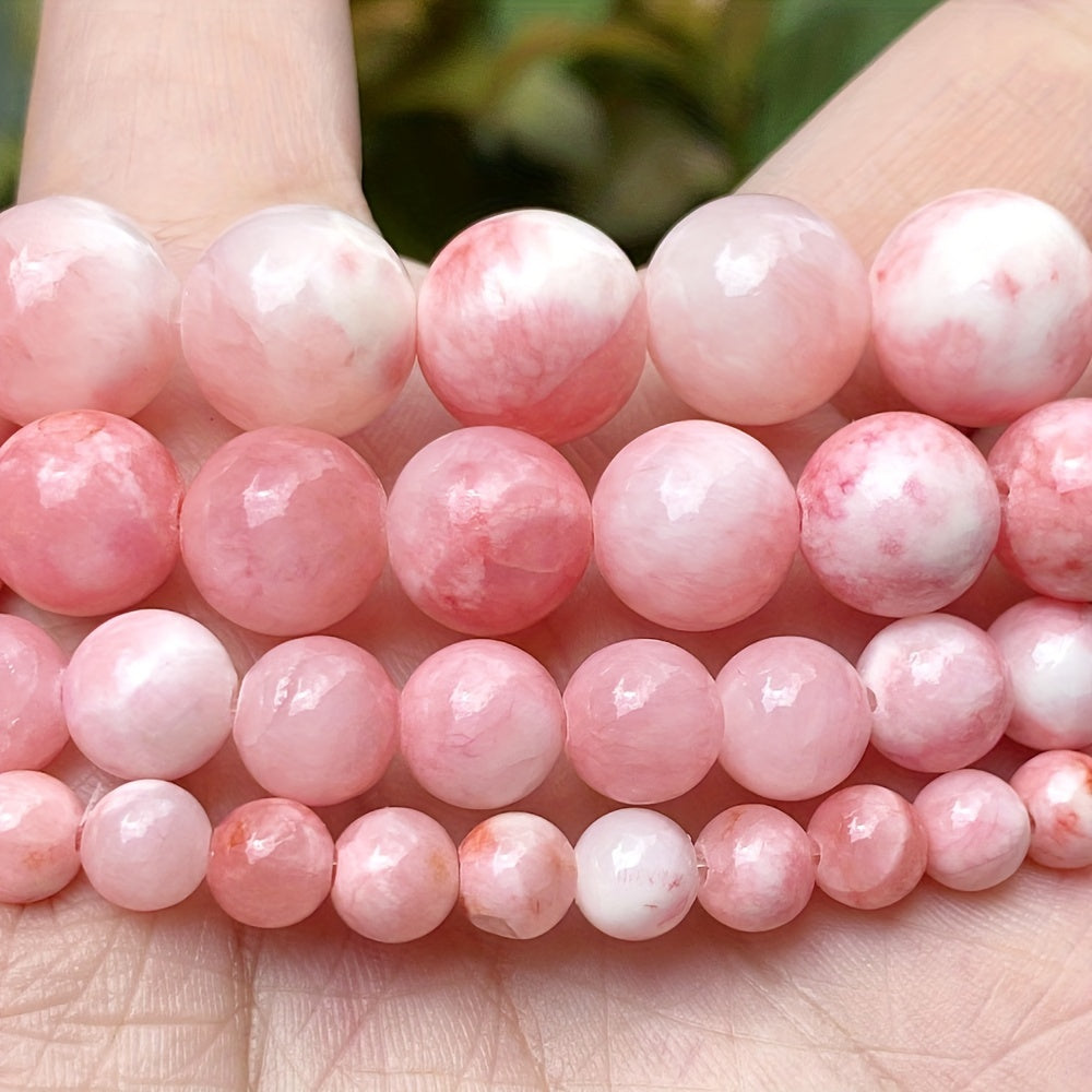 Natural Stone Beads 6/8/10/12mm Pink White Round Jewelry Making Supplies
