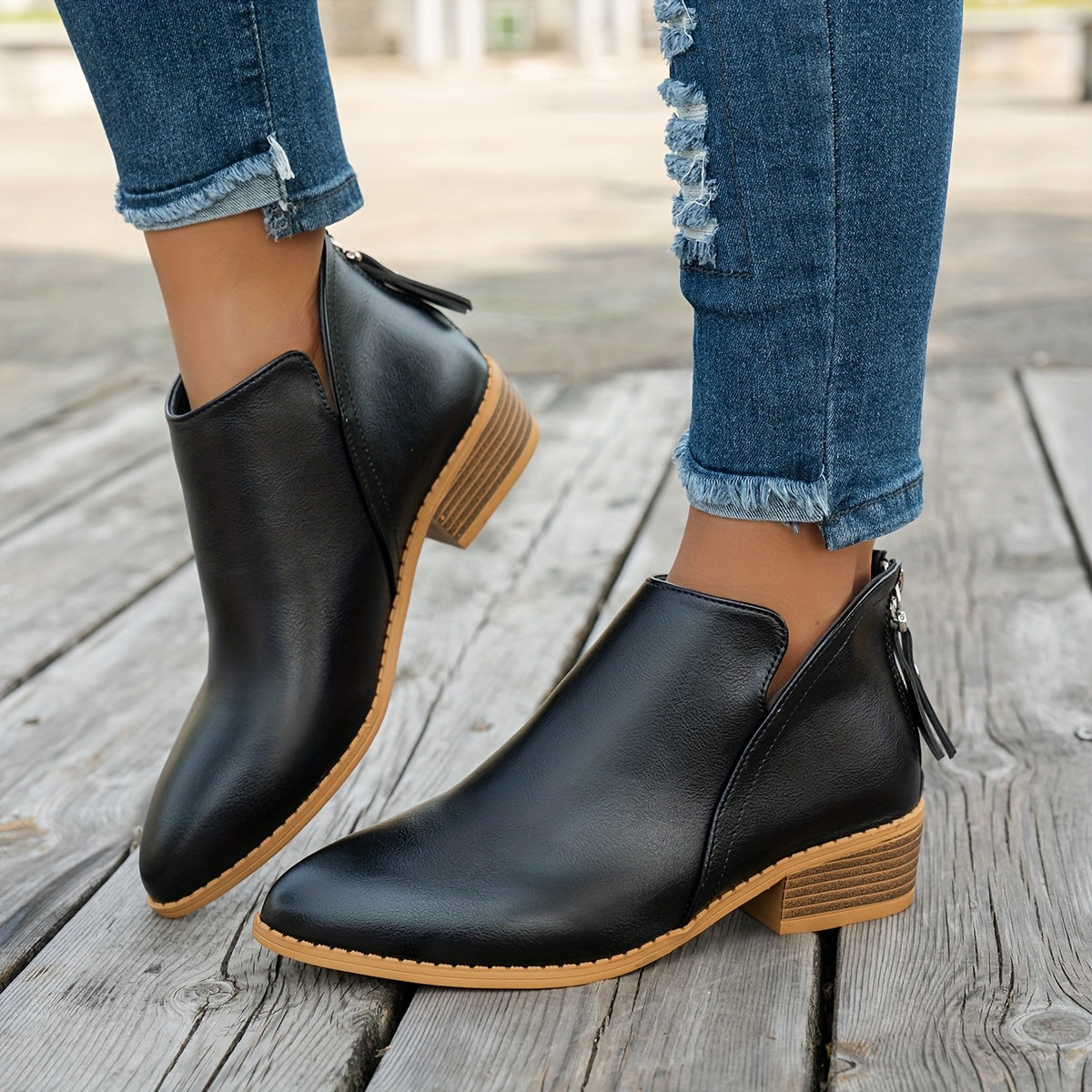 Women's Ankle Boots Solid Color Chunky Heel Pointed Toe Winter Shoes