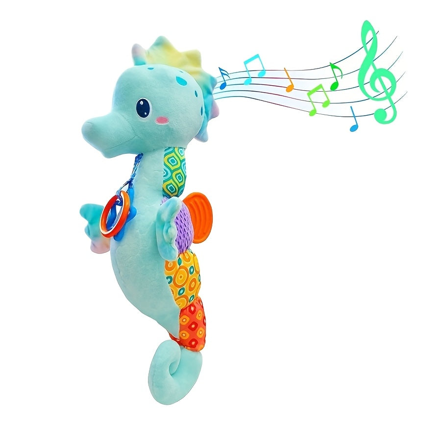 Soft Plush Seahorse Baby Toy with Music Box Squeakers and Crinkle Sound for Newborns