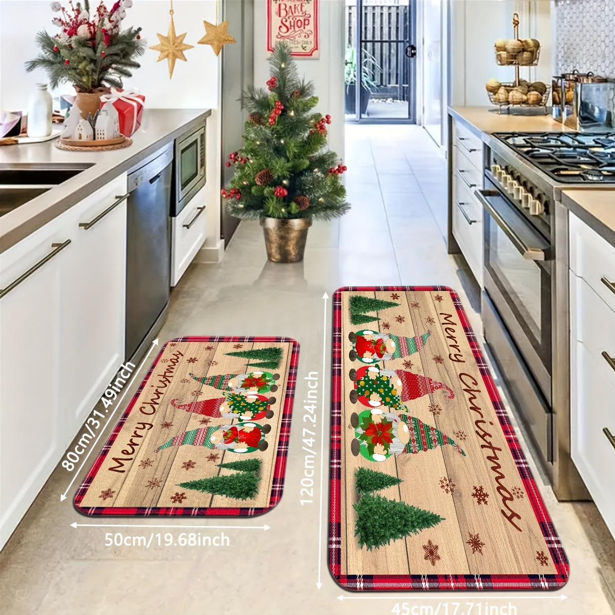 Christmas Rug Pad Non-Slip Polyester Flannel Velvet Rectangular Floor Mat