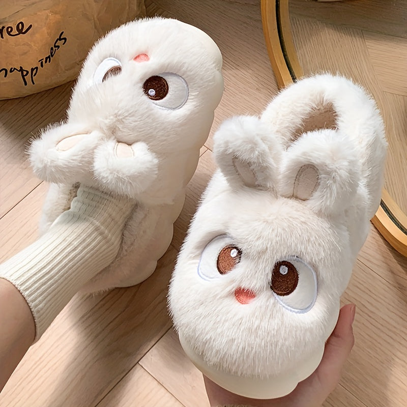 Women's Plush Cartoon Rabbit Slippers with Non-Slip Sole Indoor Shoes