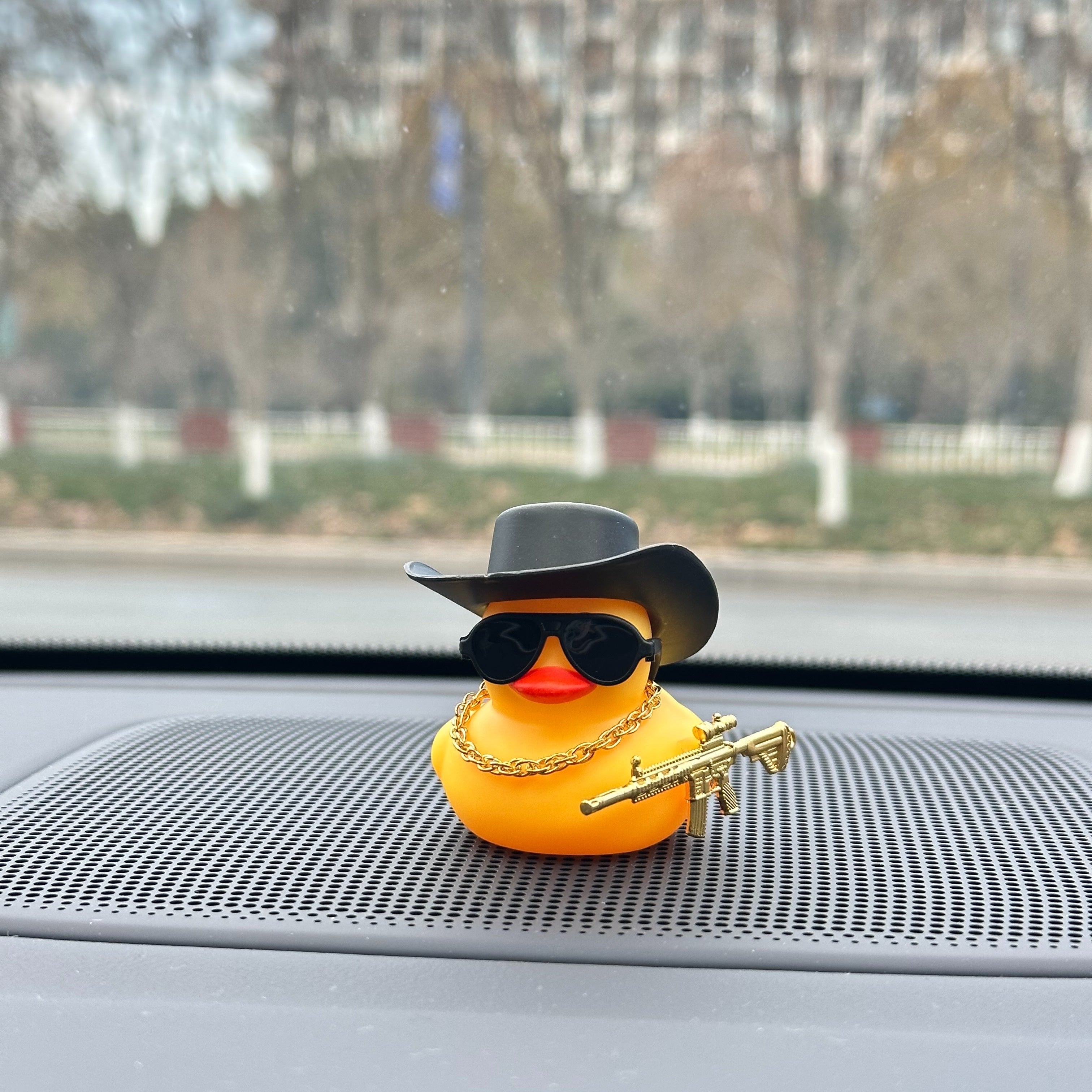 Duck Car Decoration Toy Black Cowboy Hat Dashboard Interior Accessory
