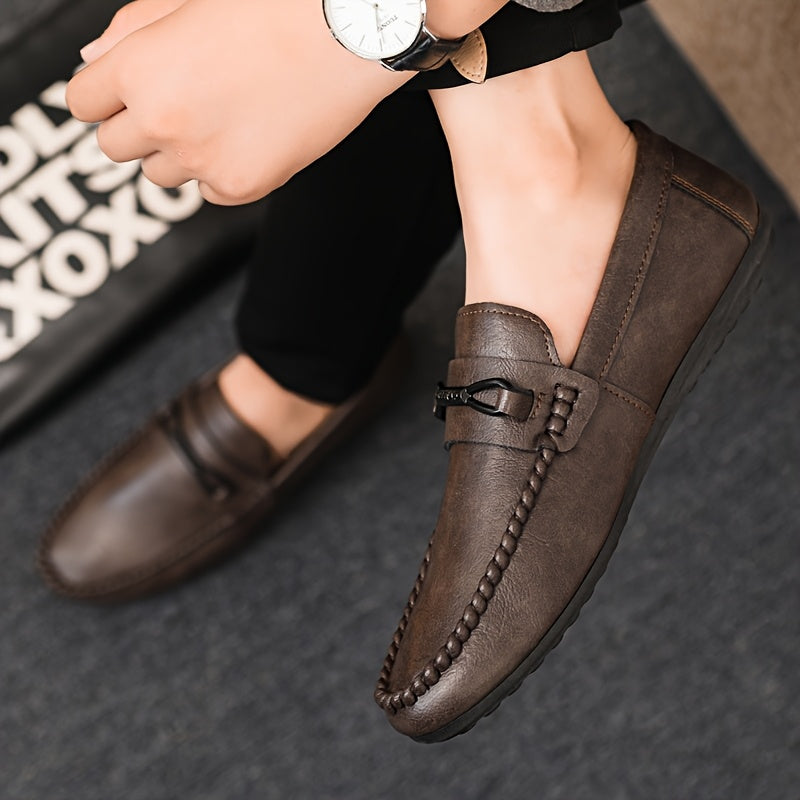 Men's Breathable PU Slip-On Loafers with Non-Slip Rubber Sole for All Seasons