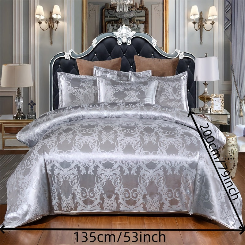 European-Style Satin Jacquard Quilt Cover Set with Pillowcases Bedding Set