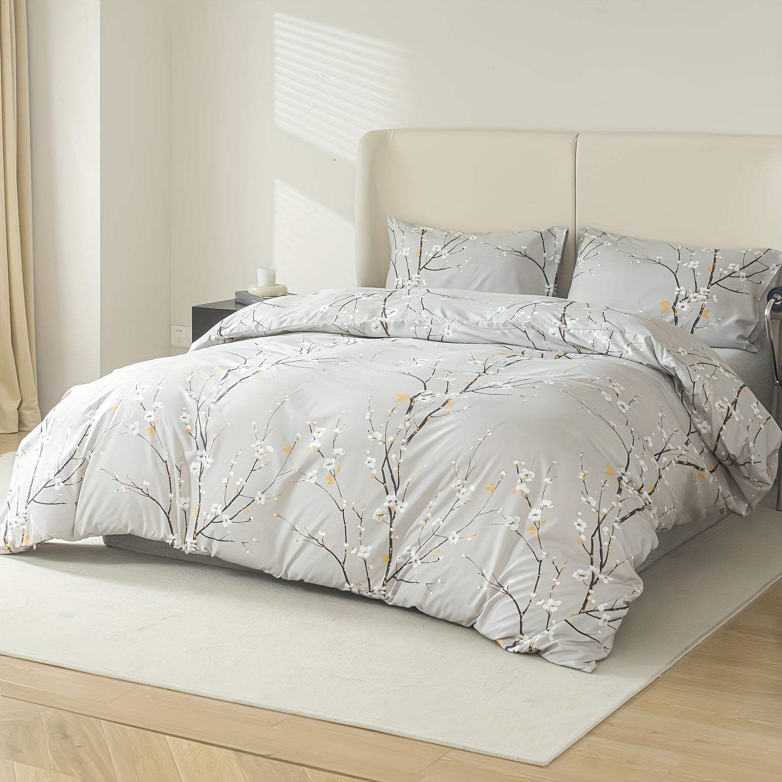 Flower Print Duvet Cover Set with Pillowcases Soft Bedding for Bedroom or Guest Room