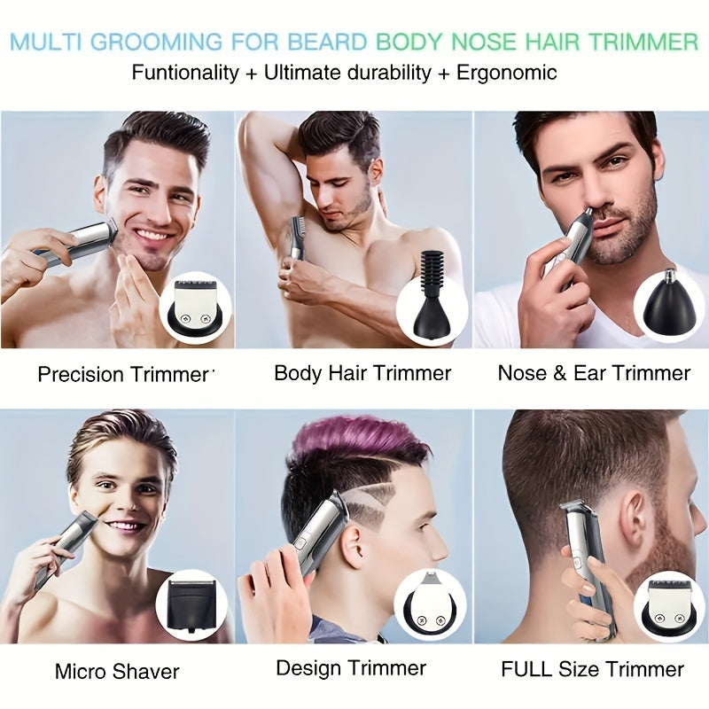 Men's Hair Clipper Set USB Rechargeable 6-in-1 Detachable 3D Head Battery