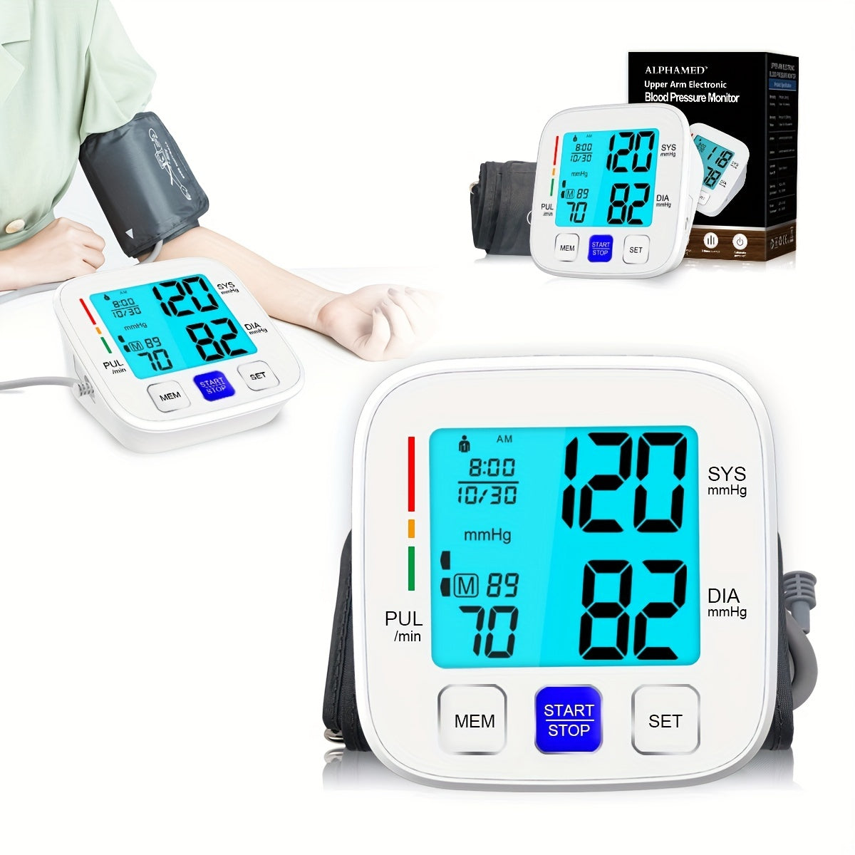 Upper Arm Blood Pressure Monitor with Large Display, Adjustable Cuff, 180 Memory
