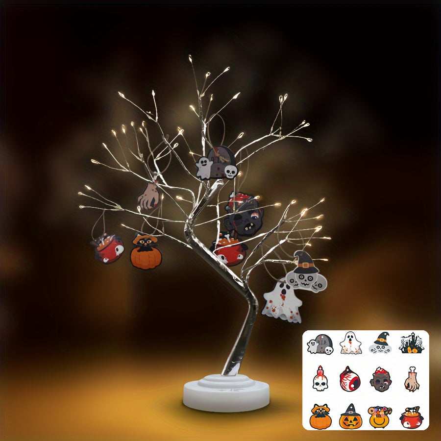 Árbol de bonsái artificial de 50.8cm con luz y 108 luces LED cálidas, doble USB, alimentado por batería, para decoración de dormitorio y ambiente festivo