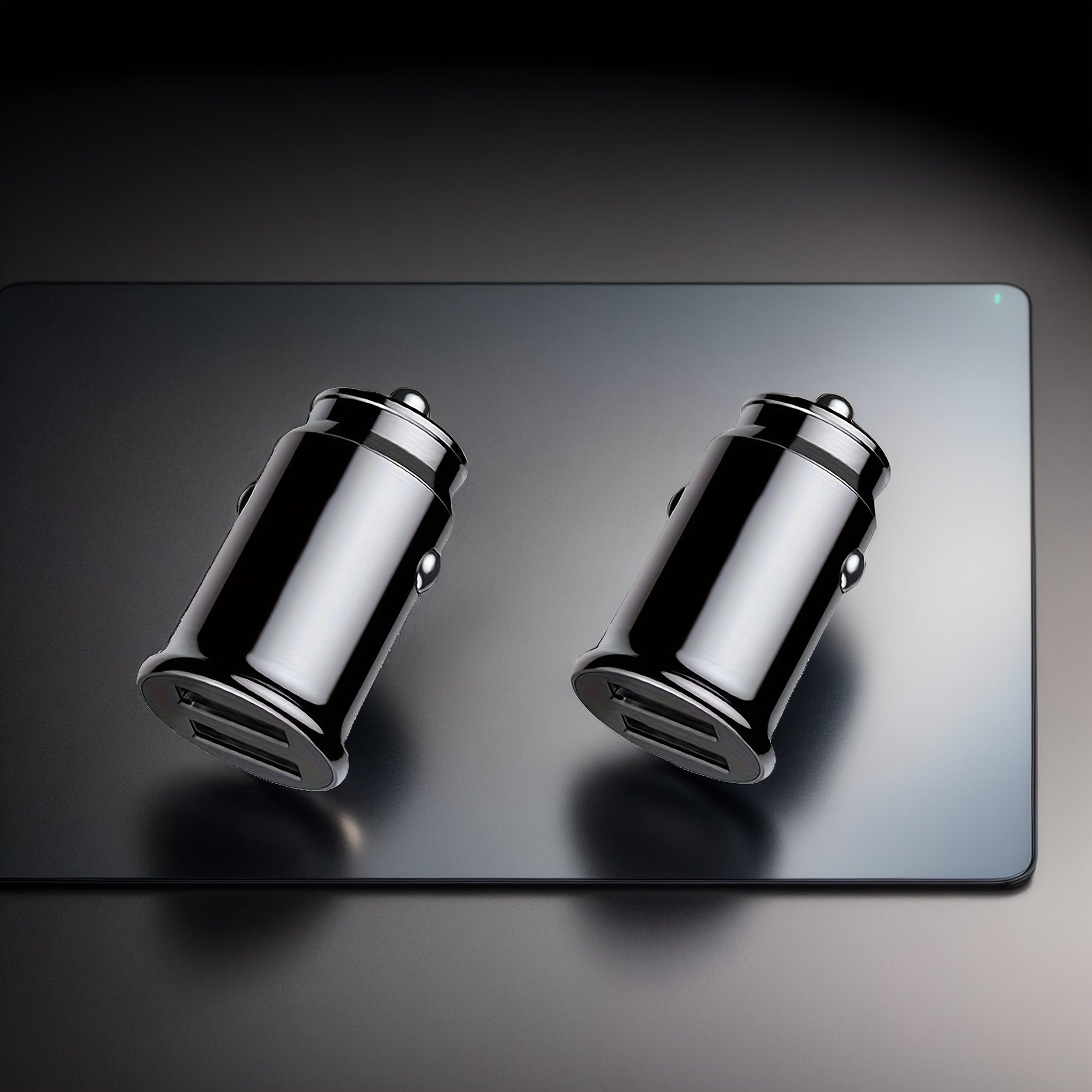 Universal Metallic Finish Fast USB Car Charger with Blue LED Indicator