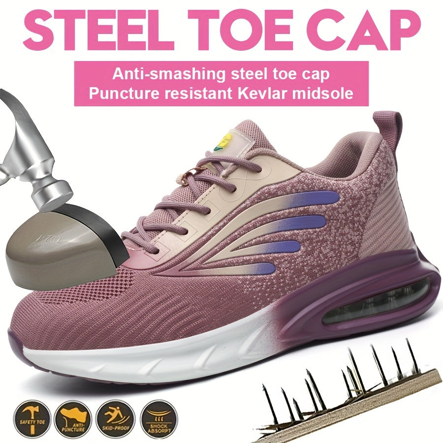 Women's Knitted Soft Air Cushion Work Shoes Steel Toe anti-puncture Industrial Safety