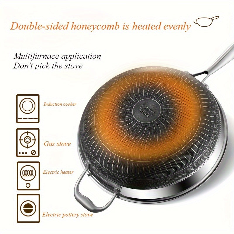 13-Inch Stainless Steel Wok Dishwasher Safe Cookware for Home Camping and Gatherings