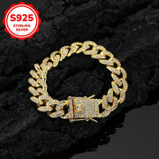 Sterling Silver Hip-Hop Kuban zanjir bilaguzuk sintetik zirkon bilan 12g