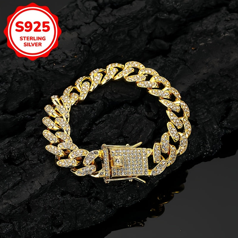 Sterling Silver Hip-Hop Kuban zanjir bilaguzuk sintetik zirkon bilan 12g