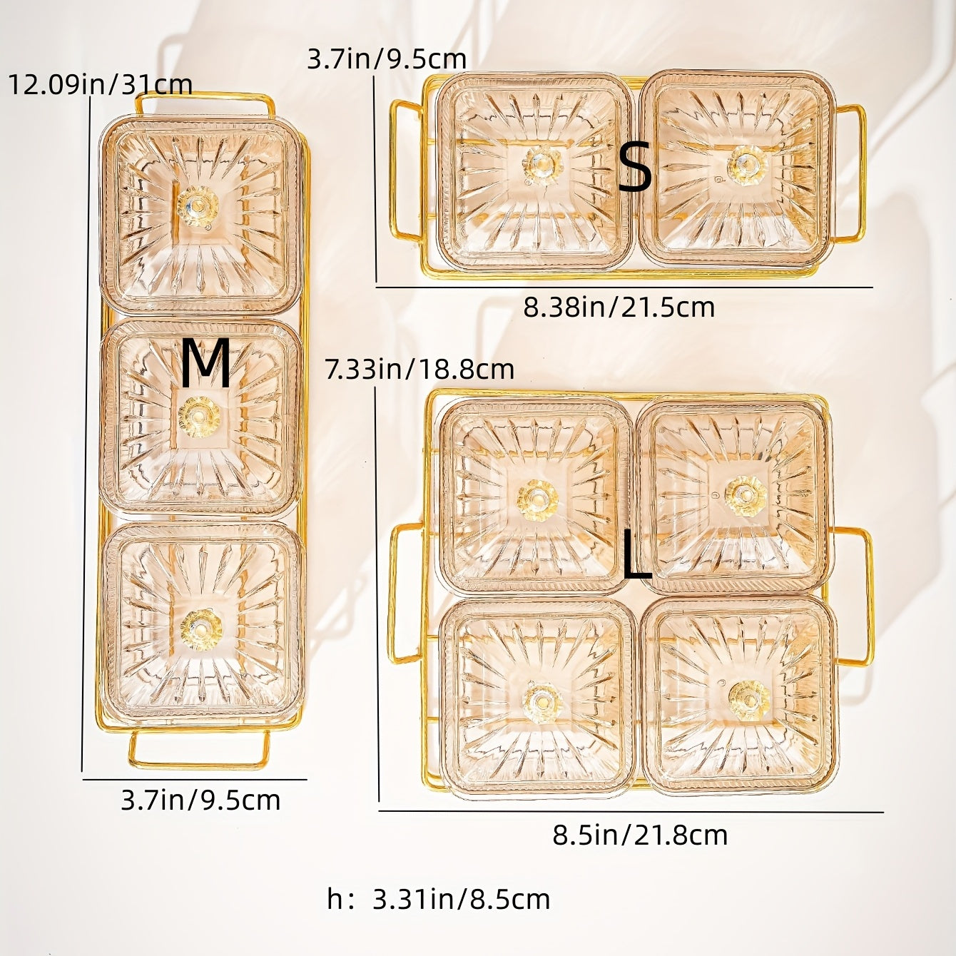 Amber Gold-T trimmed Serving Set for Dried Fruit and Nuts with Beaded Decorations