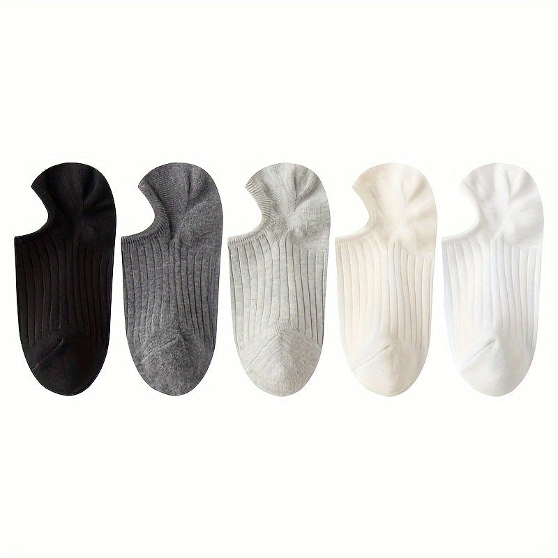 Men's Invisible Socks 5 Pairs Breathable Sweat-Resistant Anti-Odor Solid