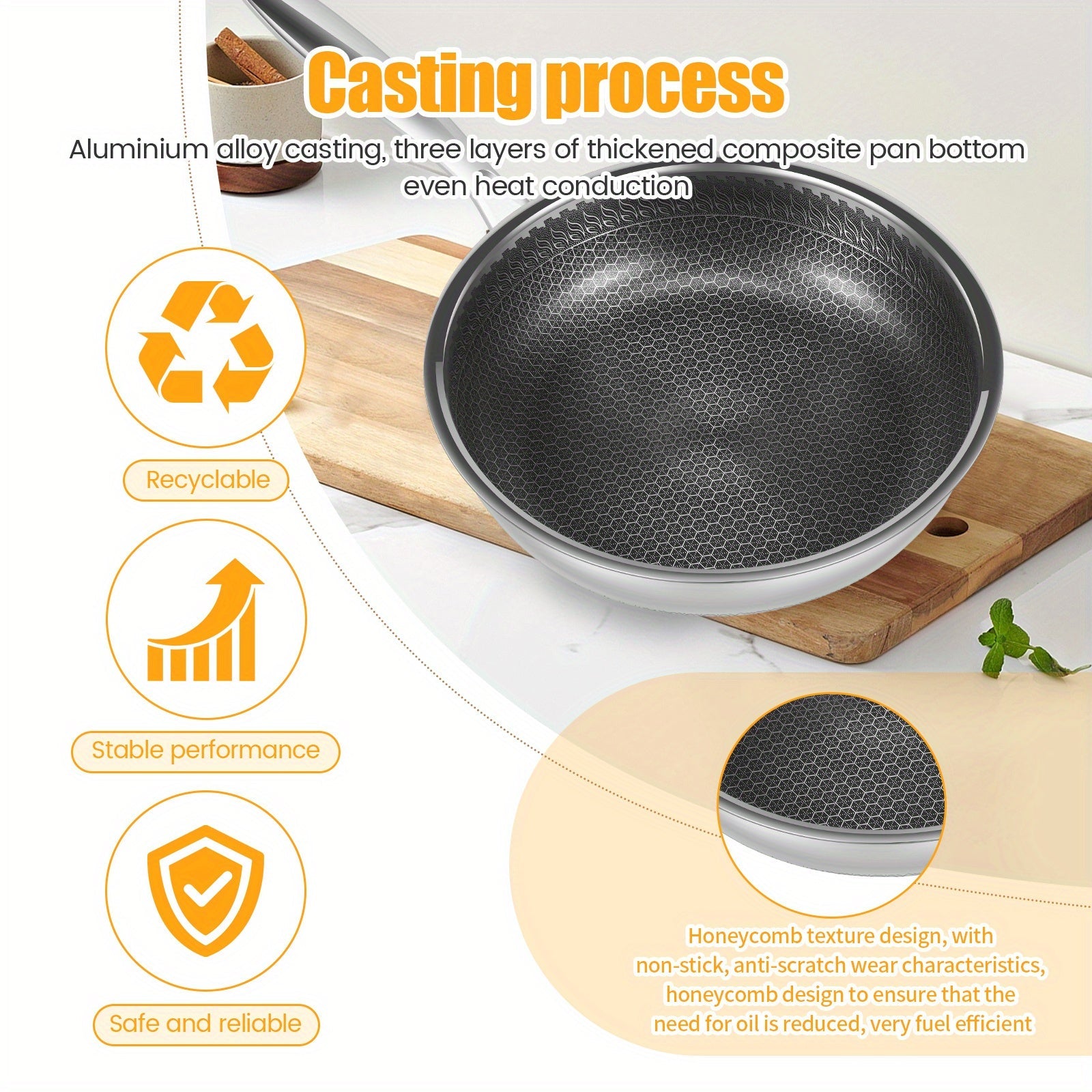 Stainless Steel Frying Pan with Lid 25.4cm Nonstick Induction Compatible