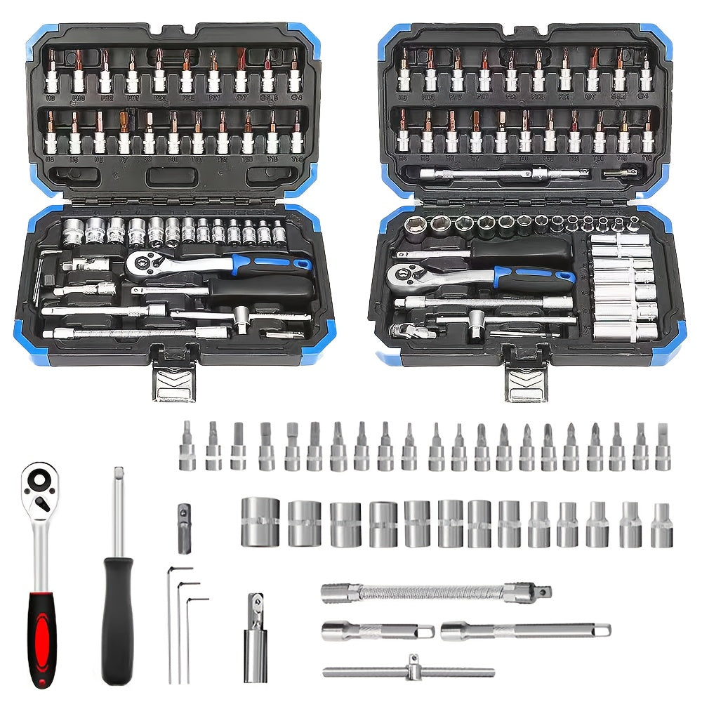 Professional 53 and 46 Piece 1/4 Inch Drive Tool Set for Automotive and Home Repair