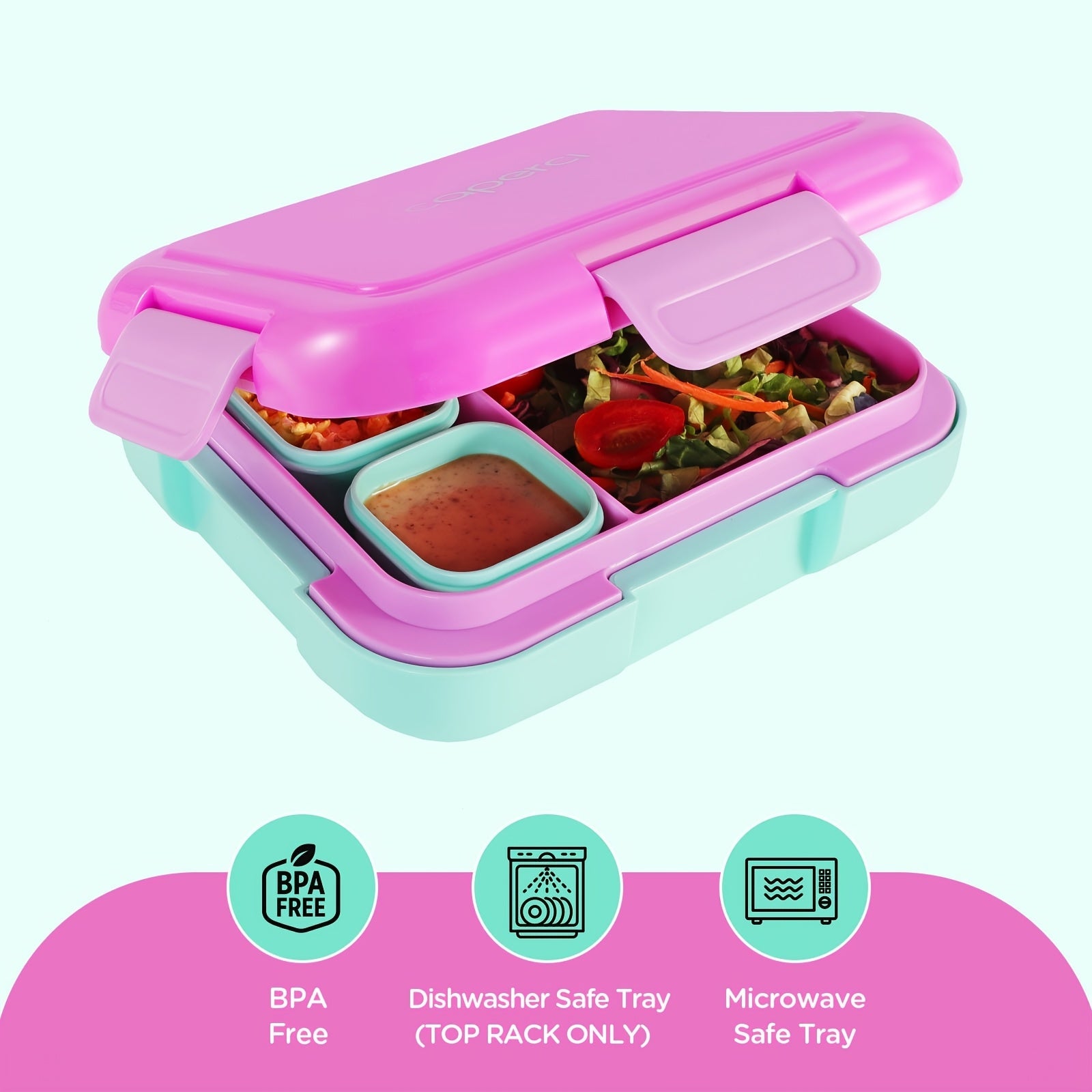 Large Pink 4.8 Cup Bento Box with 4 Compartments Leak-Proof Lunch Container