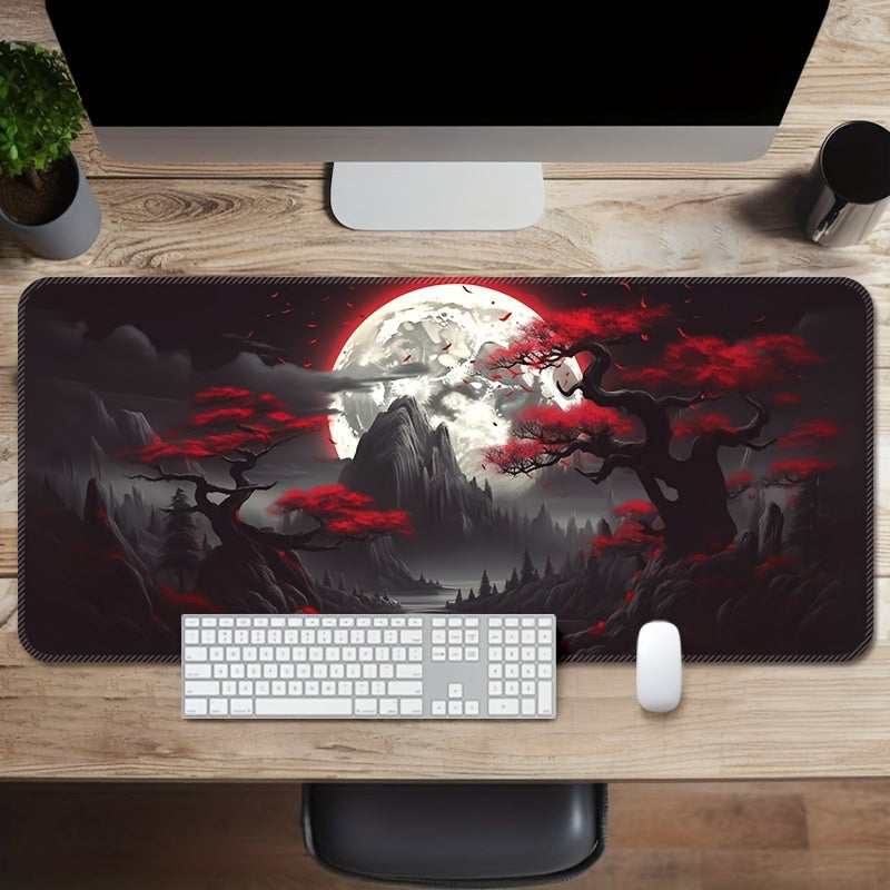 Large Non-Slip Gaming Mouse Pad with Scenic Mountains Design Washable Stitched Edges