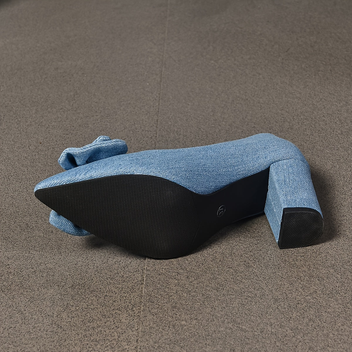 Women's Blue Block Heel Pumps with Bows - Mid-Heel Round Toe Shoes