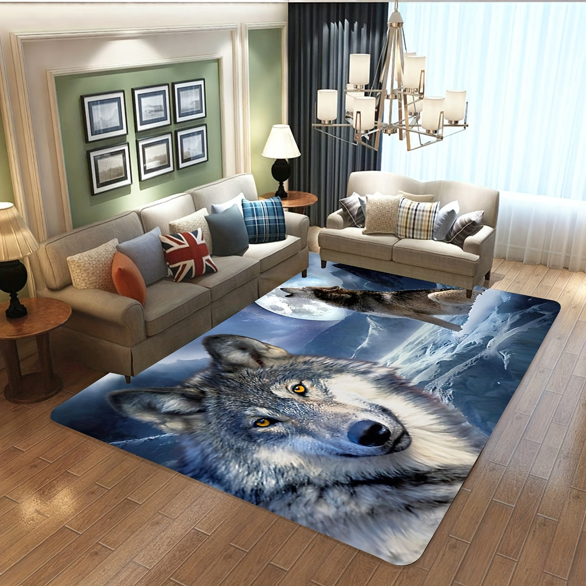 3D Snow Wolf Print Rug Soft Washable Floor Mat for Living Room Bedroom Kitchen